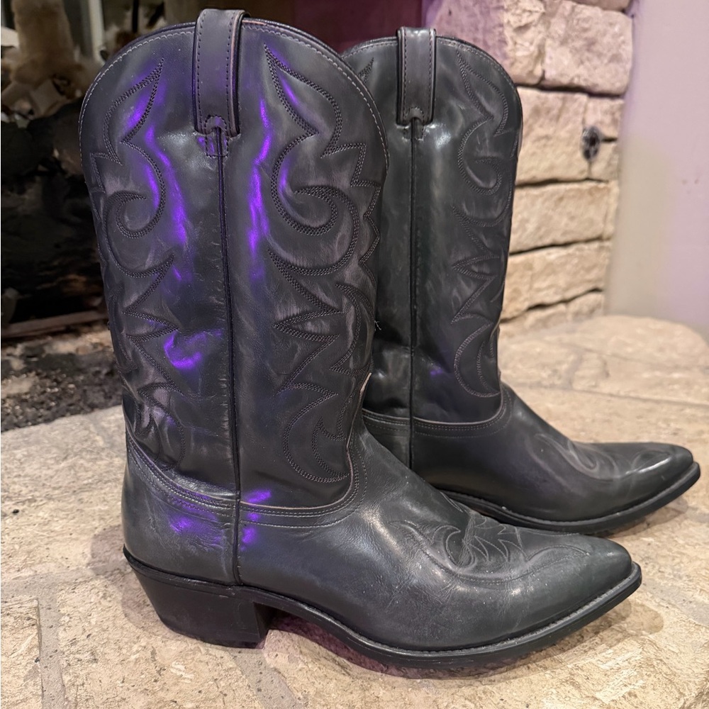ACME Black Leather Cowboy Boots